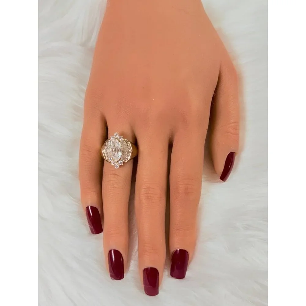 925 Gold Vermeil Large Marquis Cut‎ Center Gem Ring